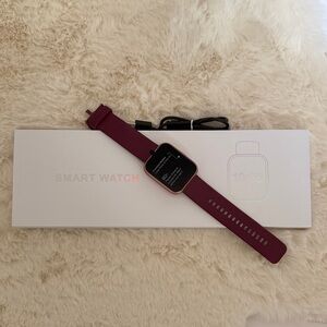 Smart Watch with Burgundy Strap